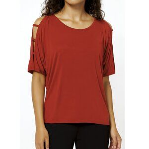 [NWT] Tahari Cold Shoulder Ladder Cut Short Sleeve Pullover Top